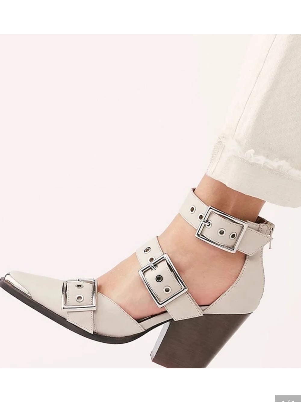 Jeffrey Campbell Cream Triple Buckle Block Heel Pumps